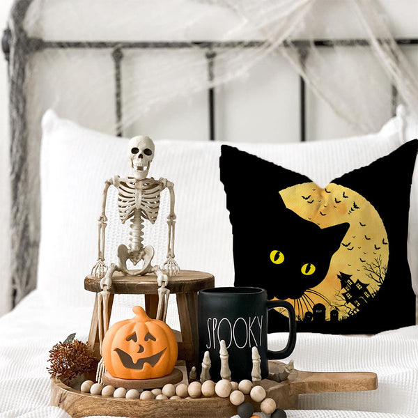 Halloween Cat and Pumpkin Hand-painted Pillow Cover 