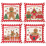 PANDICORN Christmas Pillow Covers 18x18 Set of 4 Gingerbread House Hot Cocoa Farmhouse Christmas Decorations