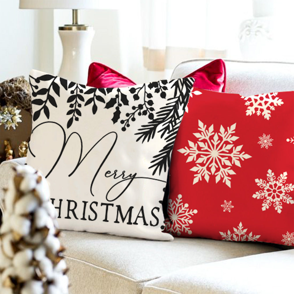 PANDICORN Christmas Pillow Covers 18x18 Set of 4 Farmhouse Snowflake Christmas Tree Decorations Red and Black Merry Christmas