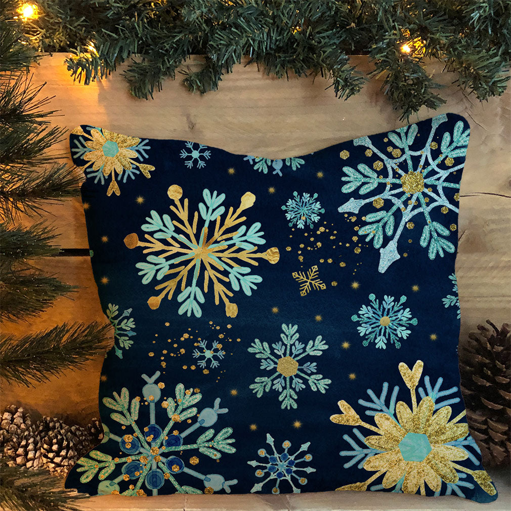 PANDICORN Blue Christmas Pillow Covers 18x18 Set of 2 Snowflake Christmas Decorations Christmas Pillows