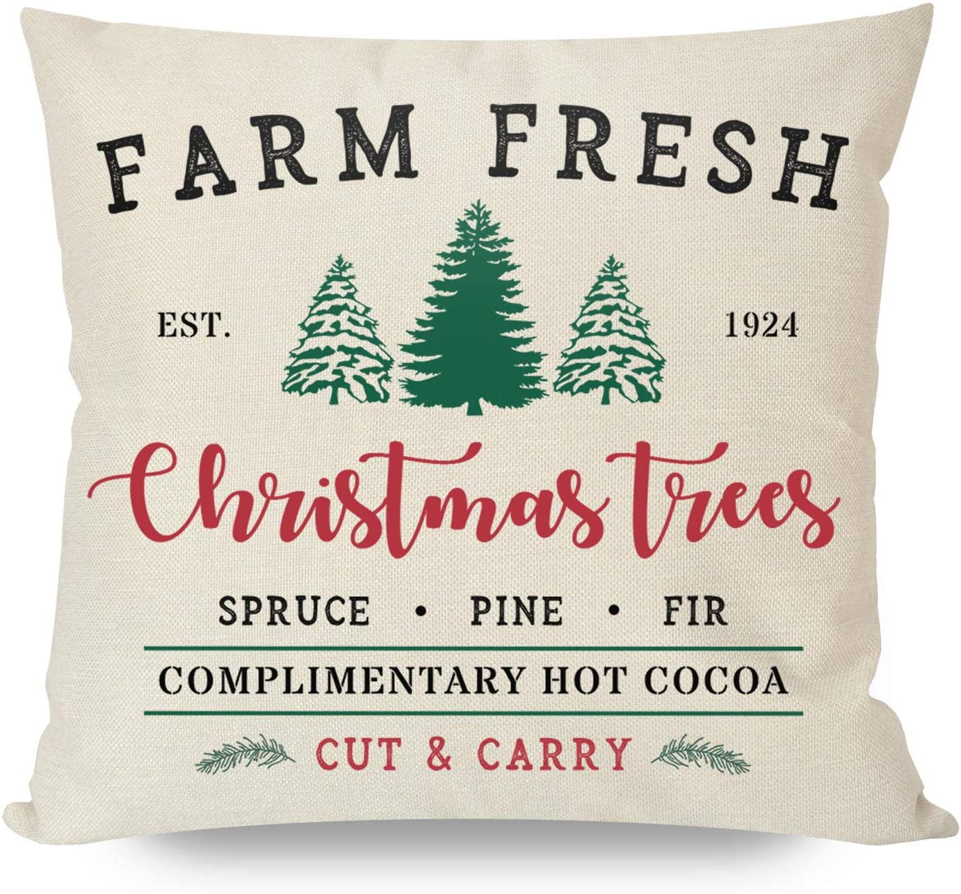 PANDICORN Farmhouse Christmas Pillows Covers 18x18 Set of 4, Red and Green Christmas Trees Truck, for Home Couch Outdoor Indoor