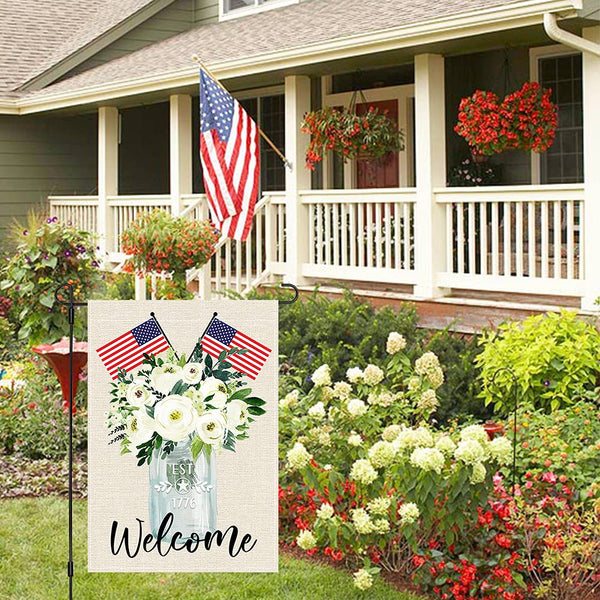 Welcome 4th Fourth of July American Garden Flag 12x18 Double