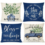 Spring Pillow Covers 18x18 Inch Eucalyptus Leaves Greenery Blue Vase Truck Bless This Home Set of 4 Outdoor Farmhouse Summer Welcome Decorative Throw Pillows Cases for Couch Room Decor