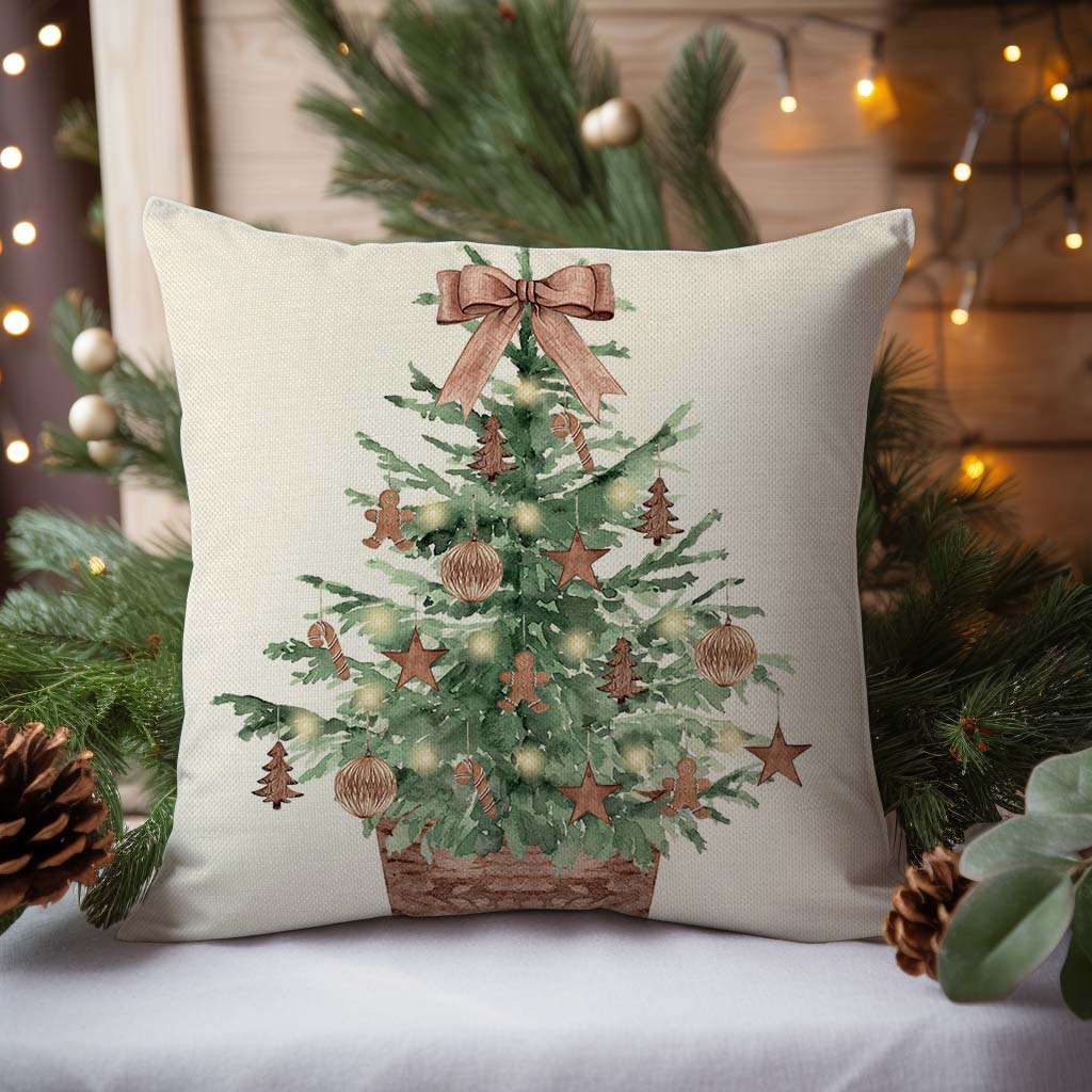 Christmas Pillow Covers 18x18 Inch Wooden Christmas Tree Sleigh Neutral Christmas Decor Rustic Farmhouse Decorations Xmas Winter Holiday Decorative Throw Pillow Cases Set of 4 for Home Couch