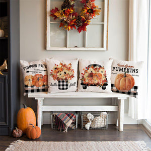 PANDICORN Black Buffalo Plaid Fall Pillow Covers 18x18 Set of 4 Pumpkin Patch Leaves Floral Fall Decor Outdoor