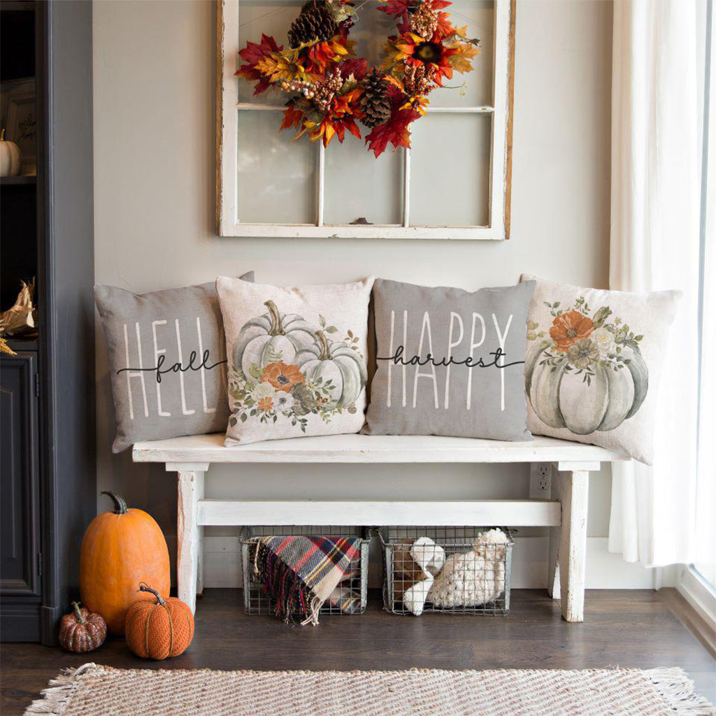PANDICORN Grey Fall Pillow Covers 18x18 Set of 4 Pumpkin Floral Fall Decor Outdoor