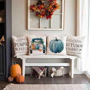 PANDICORN Fall Pillow Covers 18x18 Set of 4 Pumpkin Patch Truck Blue Pumpkin Outdoor