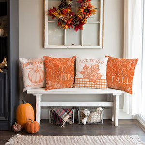PANDICORN Fall Pillow Covers 18x18 Set of 4 Hello Pumpkin Leaves Fall Decor Outdoor