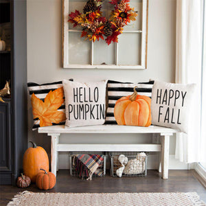 PANDICORN Black Striped Fall Pillow Covers 18x18 Set of 4 Hello Pumpkin Leaves