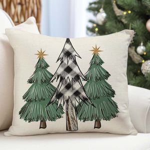 Christmas Pillow Covers 18x18 Inch Set of 2 Green Black Buffalo Plaid Christmas Tree Decor Xmas Farmhouse Decorations Outdoor Winter Holiday Decorative Throw Pillow Cases for Home Room Couch