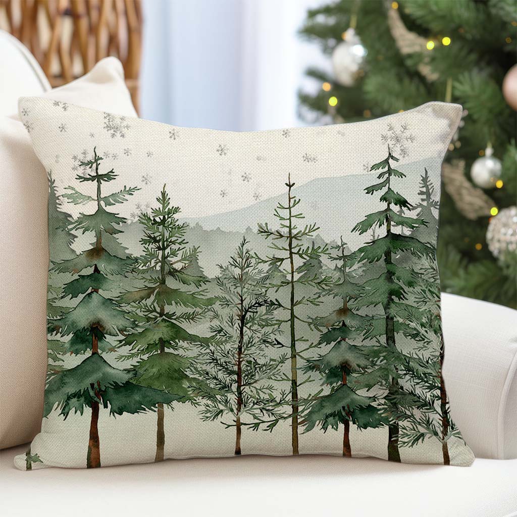 Christmas Pillow Covers 18x18 Inch Set of 2 Christmas Tree Decorative Throw Pillow Cases Natural Forest Green Winter Holiday Xmas Decorations Indoor for Home Bedroom Living Room Couch Decor