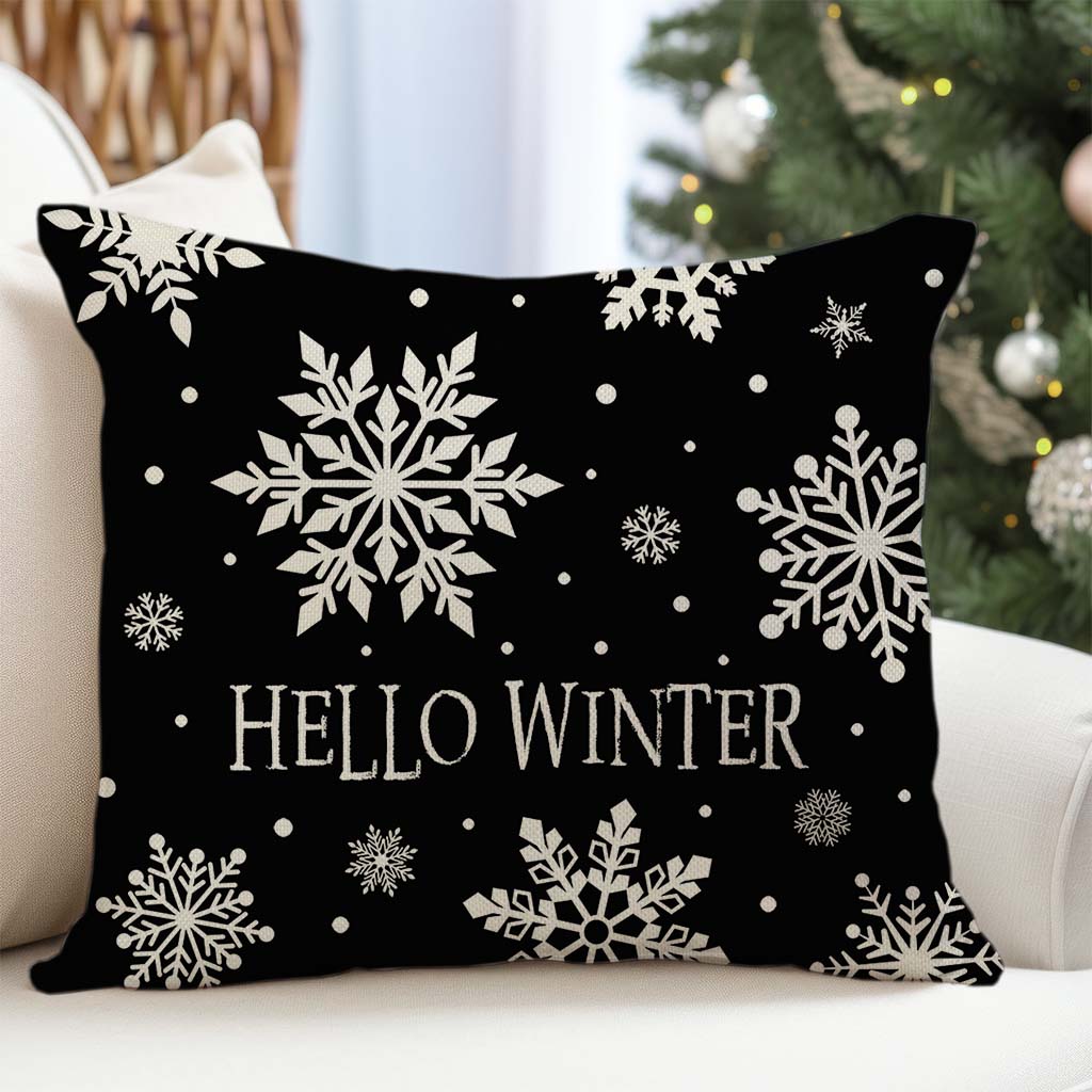 Hello Winter Snowflake Christmas Pillow Cover 18x18 Inch Black and White Outdoor Modern Farmhouse Christmas Decorations Holiday Decorative Throw Pillow Case for Home Couch Living Room Decor