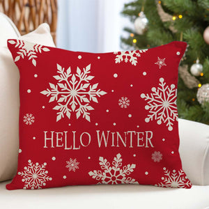 Christmas Hello Winter Snowflake Throw Pillow Cover 18x18 Inch Red White Outdoor Christmas Decorations Xmas Holiday Decorative Throw Pillow Case for Home Living Room Couch Porch Decor