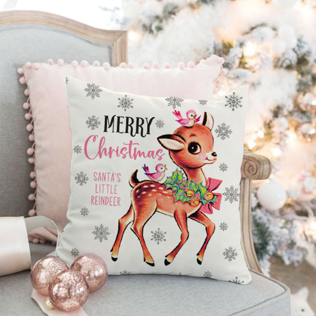 Vintage Pink Christmas Pillow Covers 18x18 Set of 4 Christmas Pillows Decorative Throw Pillows Cases Santa Claus Reindeer Candy Cane Snowman Christmas Decorations