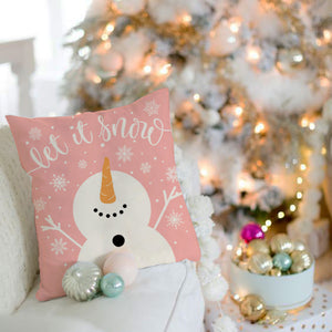 PANDICORN Pink Christmas Pillow Covers 18x18 Set of 4 Santa Claus Christmas Tree Snowflake Snowman Christmas Decorations