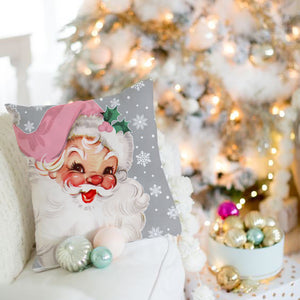 PANDICORN Grey Christmas Pillow Covers 18x18 Set of 4 Pink Vintage Santa Claus Snowman Farmhouse Christmas Decorations