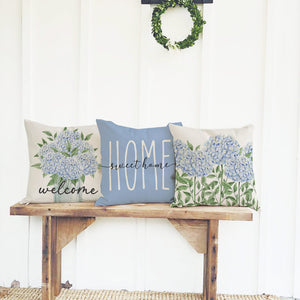 Blue Hydrangea Throw Pillow Covers 18x18 Inch Bless This Home Sweet Home Flower Welcome Spring Summer Decor Set of 4 Farmhouse Decorative Throw Pillows Cases Outdoor Decorations