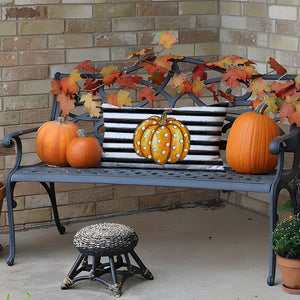 PANDICORN Black Stripe Fall Pillow Covers 12x20 Set of 2 Polka Dot Hello Pumpkin Outdoor