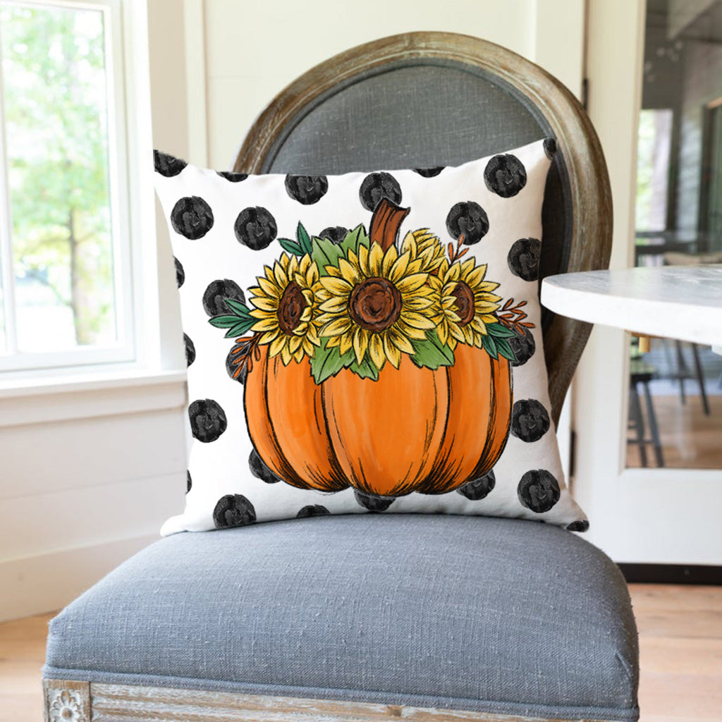 PANDICORN Fall Pillow Covers 18x18 Set of 4 Polka Dot Pumpkin Truck Buffalo Plaid Stripe Outdoor
