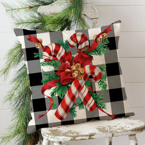 PANDICORN Buffalo Plaid Christmas Pillow Covers 18x18 Set of 4 Vintage Santa Candy Cane Farmhouse Christmas Decorations