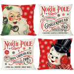 PANDICORN Vintage Christmas Pillow Covers 18x18 Set of 4 Santa Claus Snowman Gingerbread Hot Cocoa Red Christmas Pillows