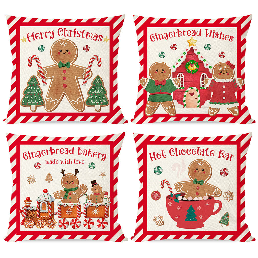 PANDICORN Christmas Pillow Covers 18x18 Set of 4 Gingerbread House Hot Cocoa Farmhouse Christmas Decorations