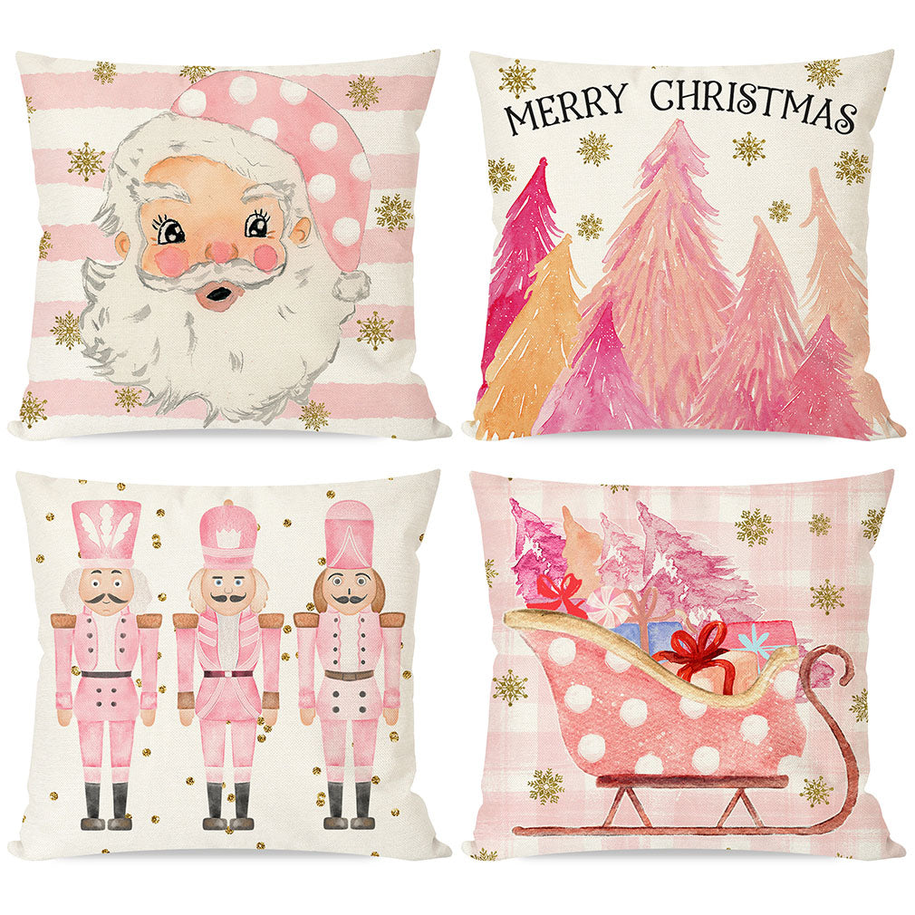 Pandicorn Pink Christmas Pillow Covers 18x18 Set of 4 Christmas Pillows Decorative Throw Pillows Cases Farmhouse Christmas Tree Santa Nutcracker