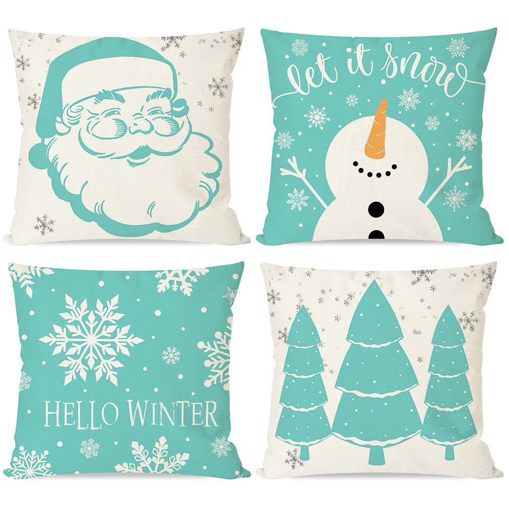 Snowy Christmas Tree Throw Pillow Covers Blue White Christmas