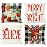 PANDICORN Christmas Pillows Covers 18x18 Set of 4 Vintage Santa Claus Candy Cane Farmhouse Christmas Decorations Buffalo Plaid Christmas Throw Pillows
