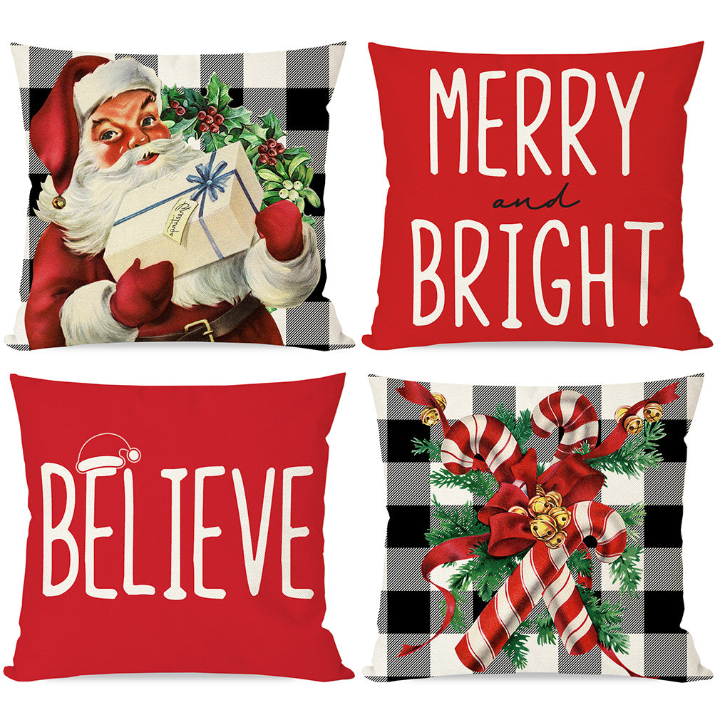 PANDICORN Buffalo Plaid Christmas Pillow Covers 18x18 Set of 4 Vintage Santa Candy Cane Farmhouse Christmas Decorations