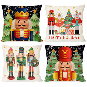 PANDICORN Christmas Pillow Covers 18x18 Set of 4 Nutcracker Christmas Tree Decorations