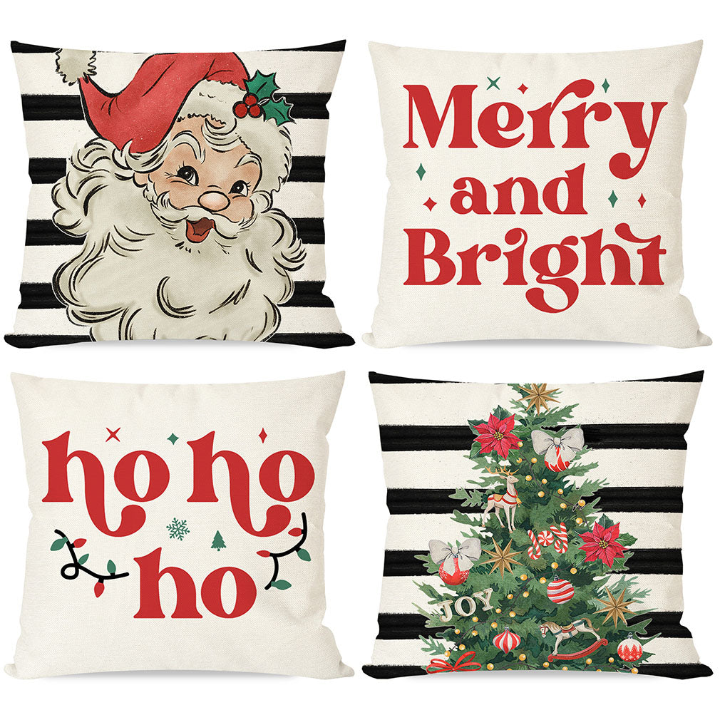 PANDICORN Modern Farmhouse Christmas Pillow Covers 18x18 Set of 4 Santa Claus Christmas Tree Decorations