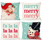 PANDICORN Vintage Christmas Pillow Covers 18x18 Set of 4 Santa Claus Snowman Farmhouse Christmas Decorations