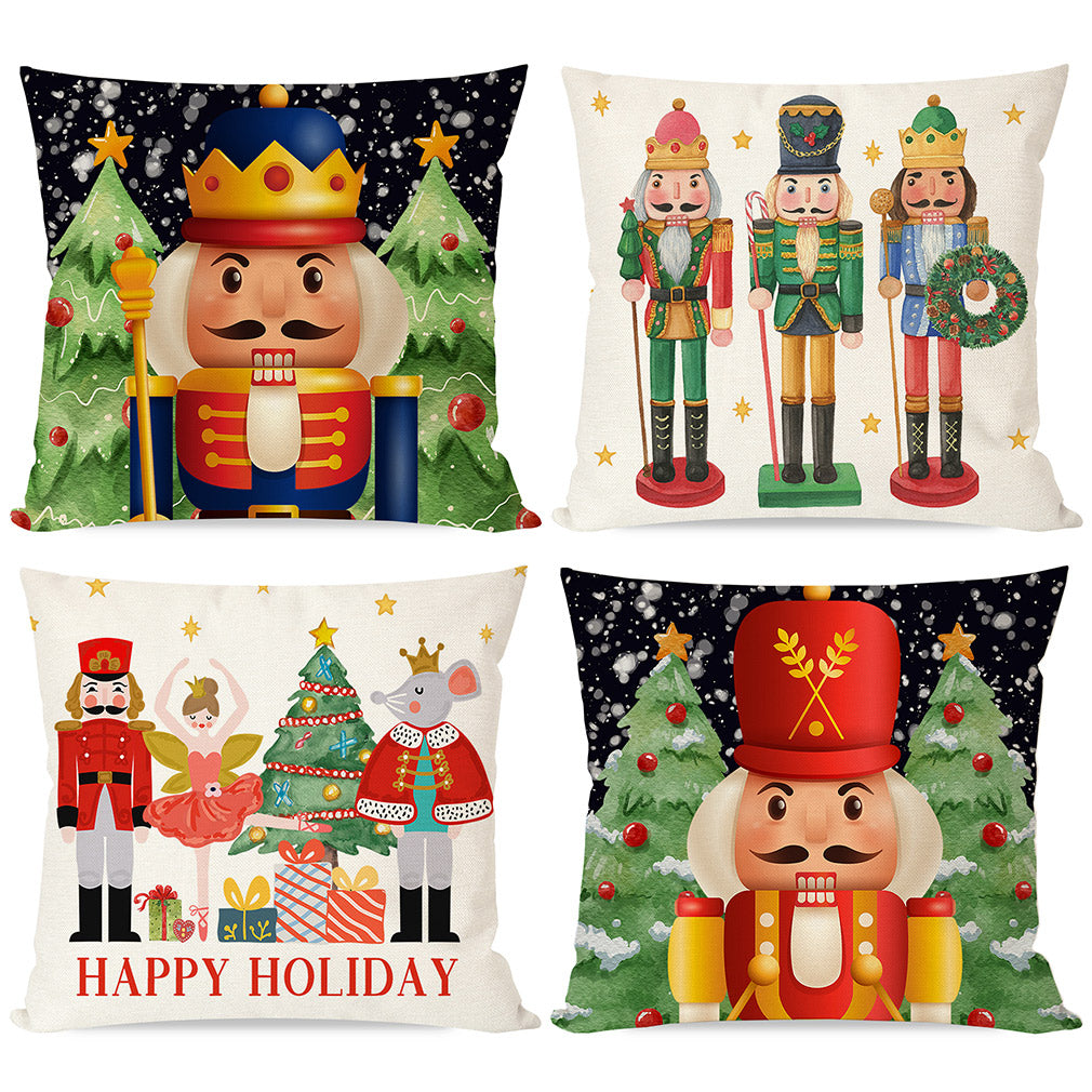 PANDICORN Christmas Throw Pillow Covers 18x18 Inch Set of 4 Nutcracker Christmas Decor Xmas Tree Red and Green Decorations Happy Holiday Winter Decorative Cushion Case for Home Couch Porch Patio Decor