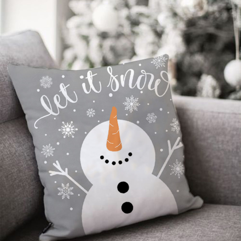 PANDICORN Grey Christmas Pillow Covers 18x18 Set of 4 Santa Claus Christmas Tree Snowflake Snowman Christmas Decorations