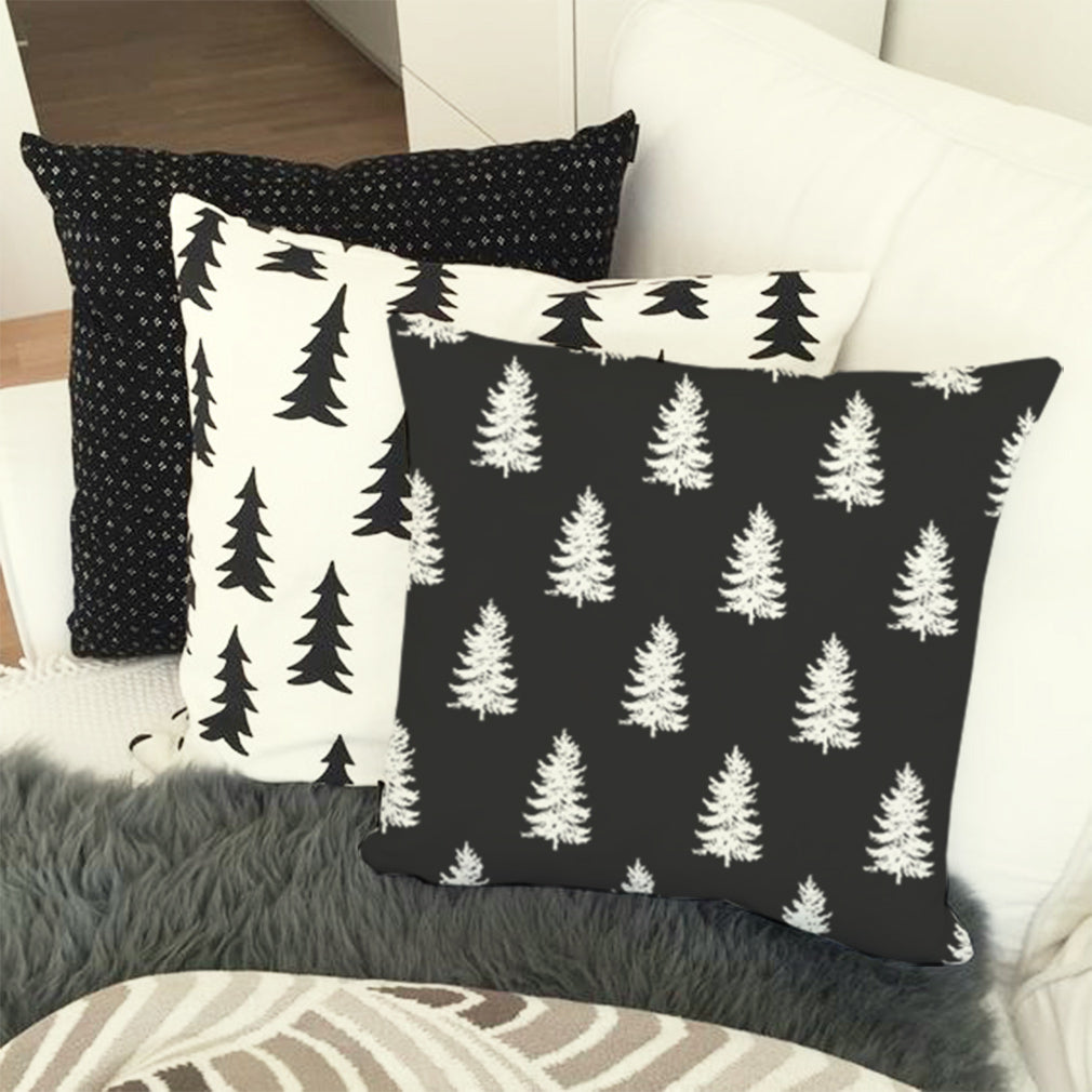 PANDICORN Christmas Pillow Covers 18x18 Set of 4 Black White Snowflake Christmas Tree Modern Farmhouse Christmas Decorations Indoor Winter Holiday Decorative Cushion Case for Home Bedroom Couch Decor