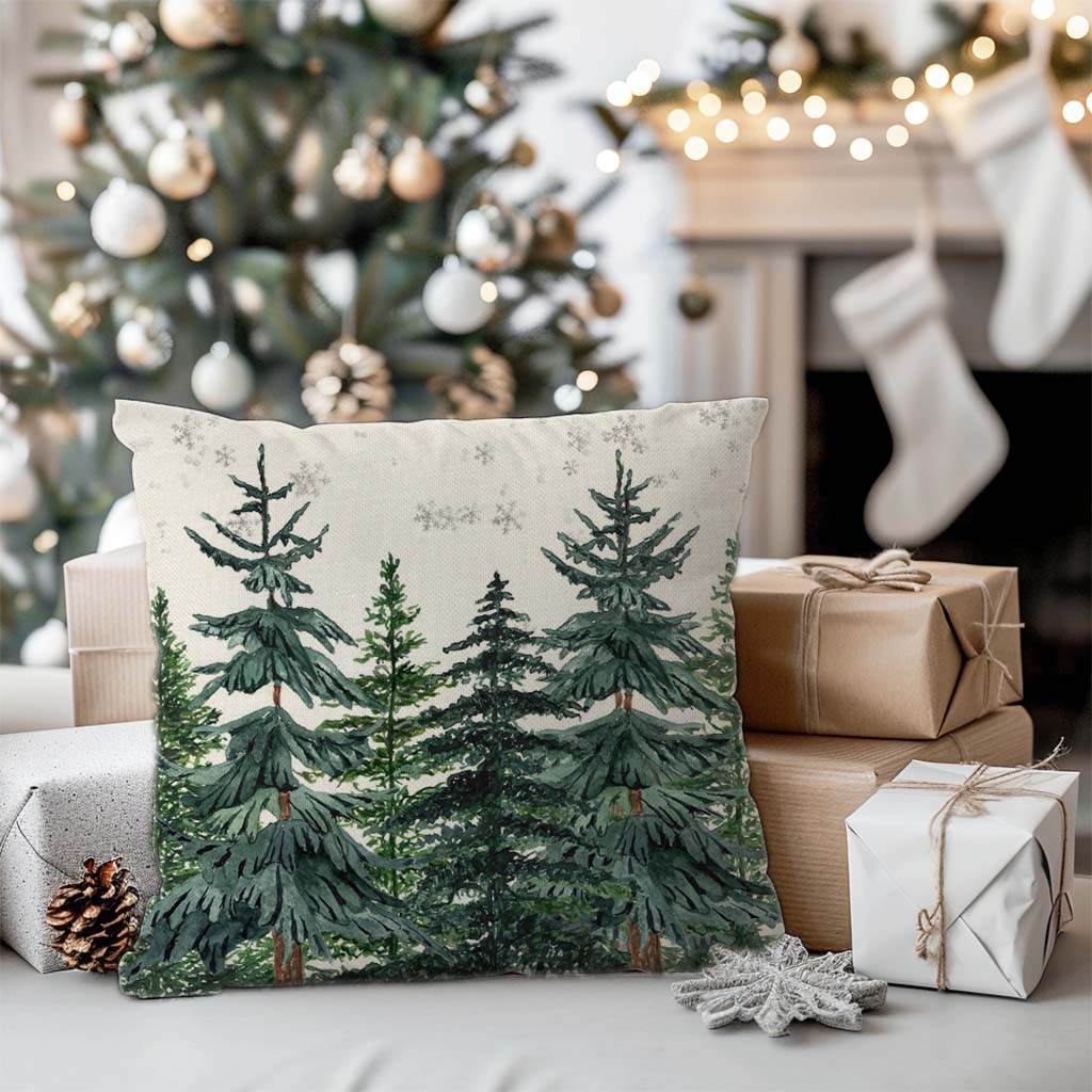 hristmas Pillow Covers 18x18 Inch Set of 2 Green Christmas Tree Forest Outdoor Farmhouse Christmas Decorations Xmas Winter Holiday Rustic Decorative Throw Pillow Cases for Couch Home Decor