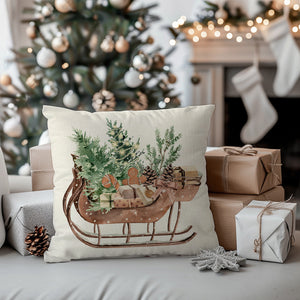 Christmas Pillow Covers 18x18 Inch Wooden Christmas Tree Sleigh Neutral Christmas Decor Rustic Farmhouse Decorations Xmas Winter Holiday Decorative Throw Pillow Cases Set of 4 for Home Couch