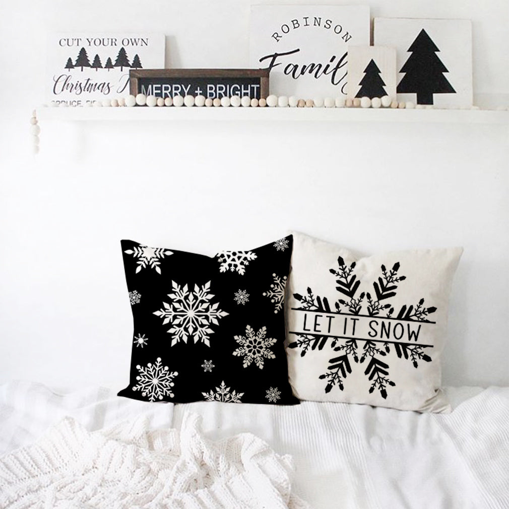 PANDICORN Christmas Pillow Covers 18x18 Set of 4 Black White Snowflake Christmas Tree Modern Farmhouse Christmas Decorations Indoor Winter Holiday Decorative Cushion Case for Home Bedroom Couch Decor