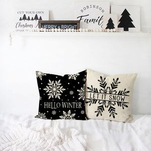 Hello Winter Snowflake Christmas Pillow Cover 18x18 Inch Black and White Outdoor Modern Farmhouse Christmas Decorations Holiday Decorative Throw Pillow Case for Home Couch Living Room Decor