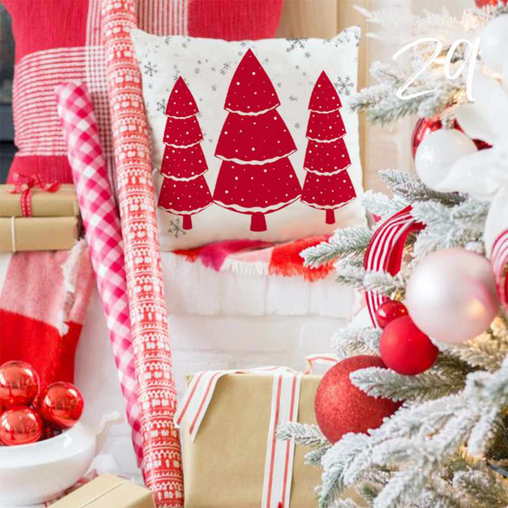 PANDICORN Red Christmas Pillow Covers 18x18 Set of 4 Farmhouse Santa Claus Christmas Tree Snowflake Snowman Decorations