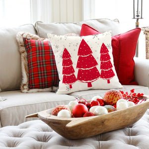 PANDICORN Red Christmas Pillow Covers 18x18 Set of 4 Farmhouse Santa Claus Christmas Tree Snowflake Snowman Decorations