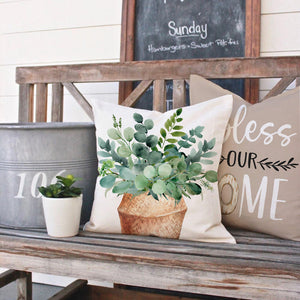 Farmhouse Spring Throw Pillow Covers 18x18 Inch Eucalyptus Leaves Bless Our Home Sweet Home Greenery Truck Outdoor Decorations Set of 4 Decorative Throw Pillows Cases for Home Couch Decor