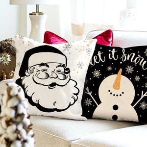 PANDICORN Modern Farmhouse Christmas Pillow Covers 18x18 Set of 4 Black Santa Claus Snowflake Snowman Christmas Tree Decorations