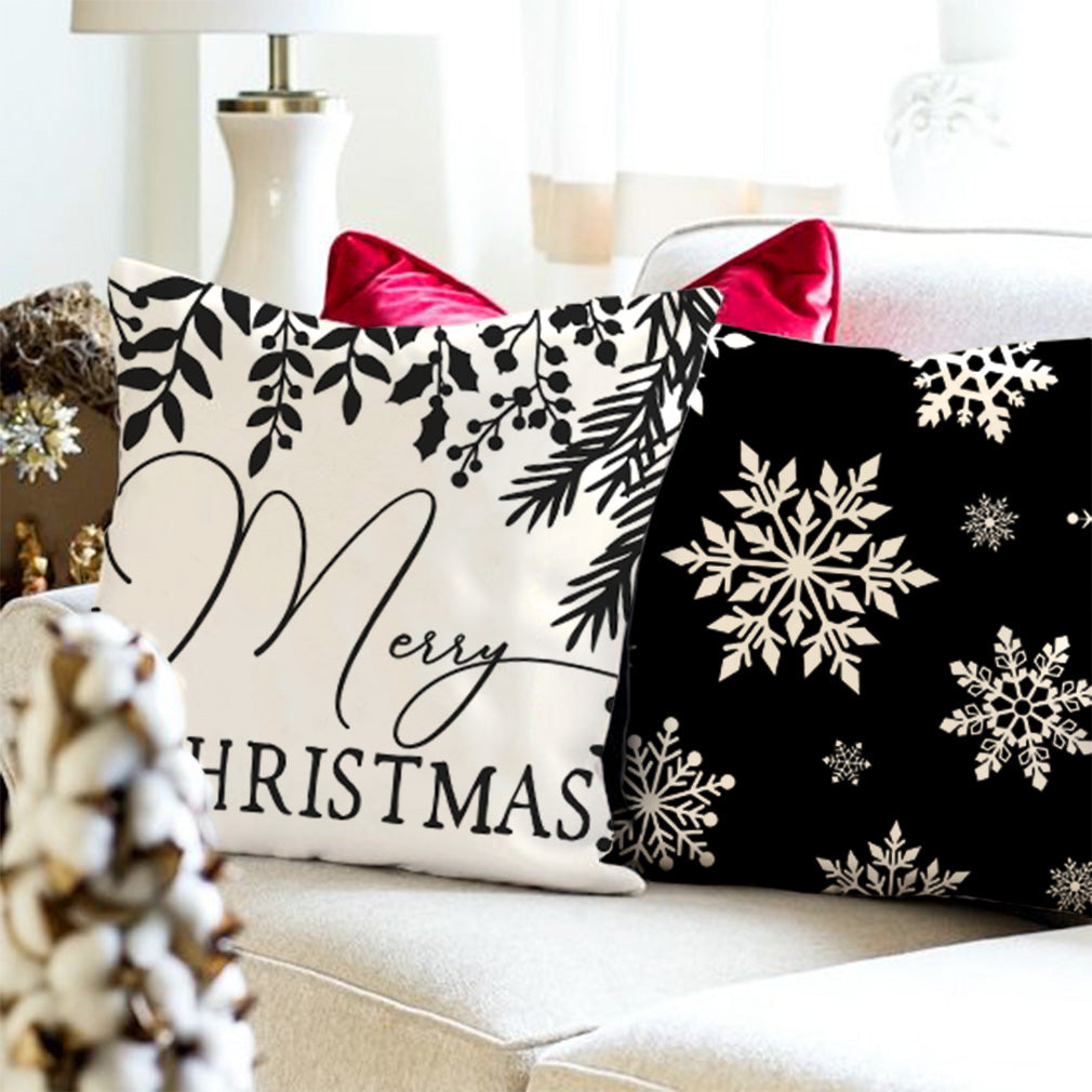 PANDICORN Modern Farmhouse Christmas Pillow Covers 18x18 Set of 4 Black Christmas Pillows Decorative Throw Pillows Cases Snowflake Christmas Tree Decorations
