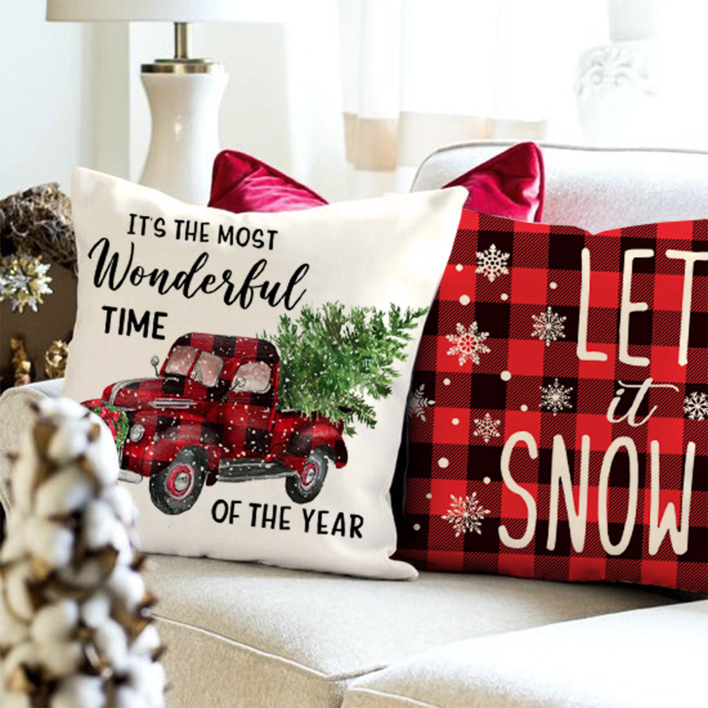 PANDICORN Red and Black Buffalo Plaid Christmas Pillow Covers 18x18 Set of 4 Christmas Tree Truck Decorations Christmas Pillows Decorative Throw Pillows Cases Winter Holiday Decor for Couch
