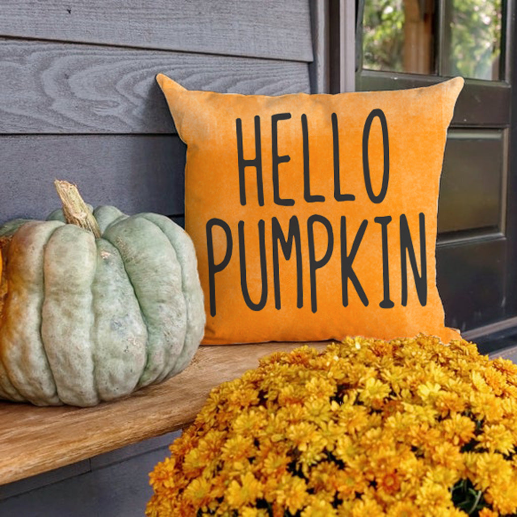 PANDICORN Fall Pillow Covers 18x18 Set of 4 Hello Pumpkin Leaf Outdoor Orange Black Stripe