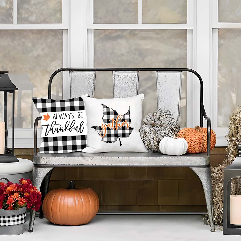 PANDICORN Black Buffalo Plaid Check Fall Pillow Covers 18x18 Set of 4 Hello Pumpkin Leaf Welcome Outdoor