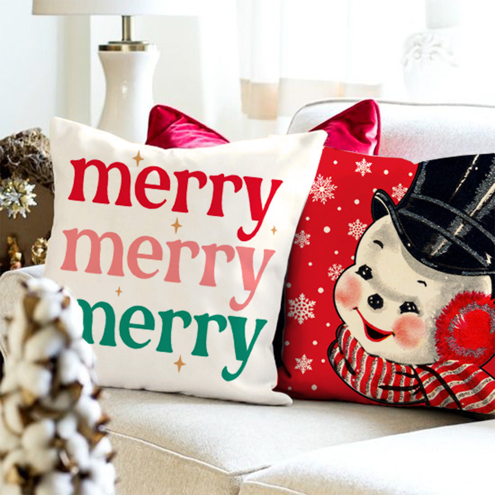 PANDICORN Vintage Christmas Pillow Covers 18x18 Set of 4 Santa Claus Snowman Farmhouse Christmas Decorations Red Christmas Pillows