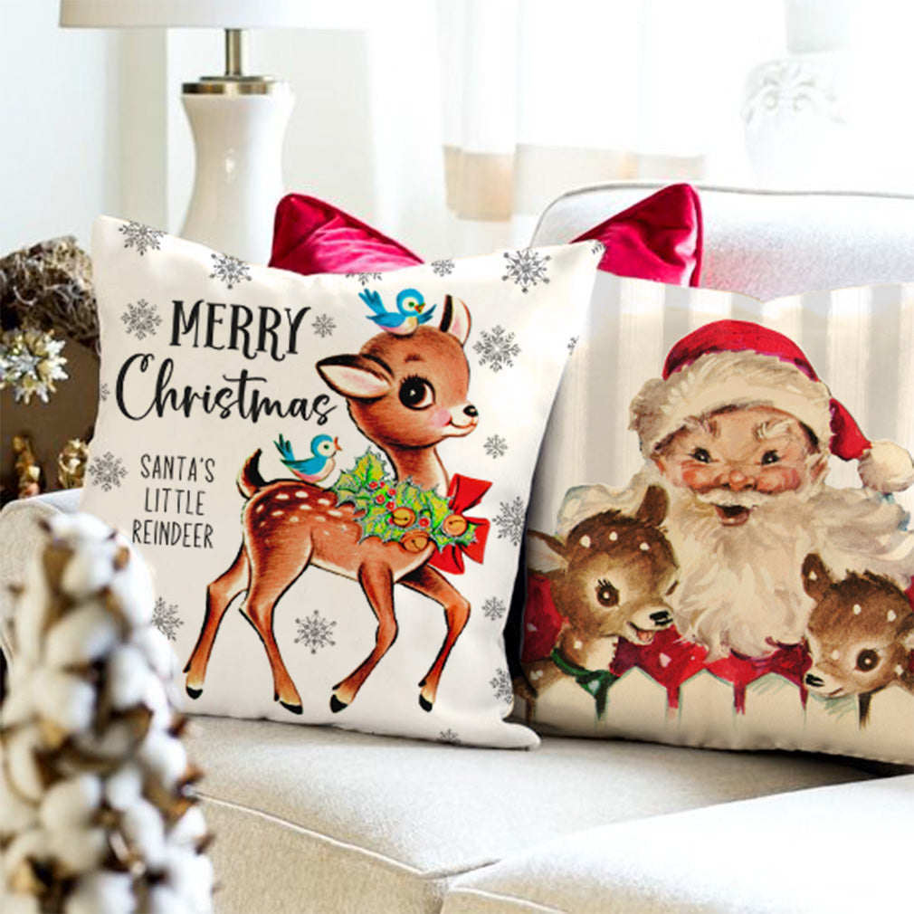 PANDICORN Vintage Christmas Pillow Covers 18x18 Set of 4 Christmas Pillows Decorative Throw Pillows Cases Santa Claus Reindeer Candy Cane Snowman Christmas Decorations